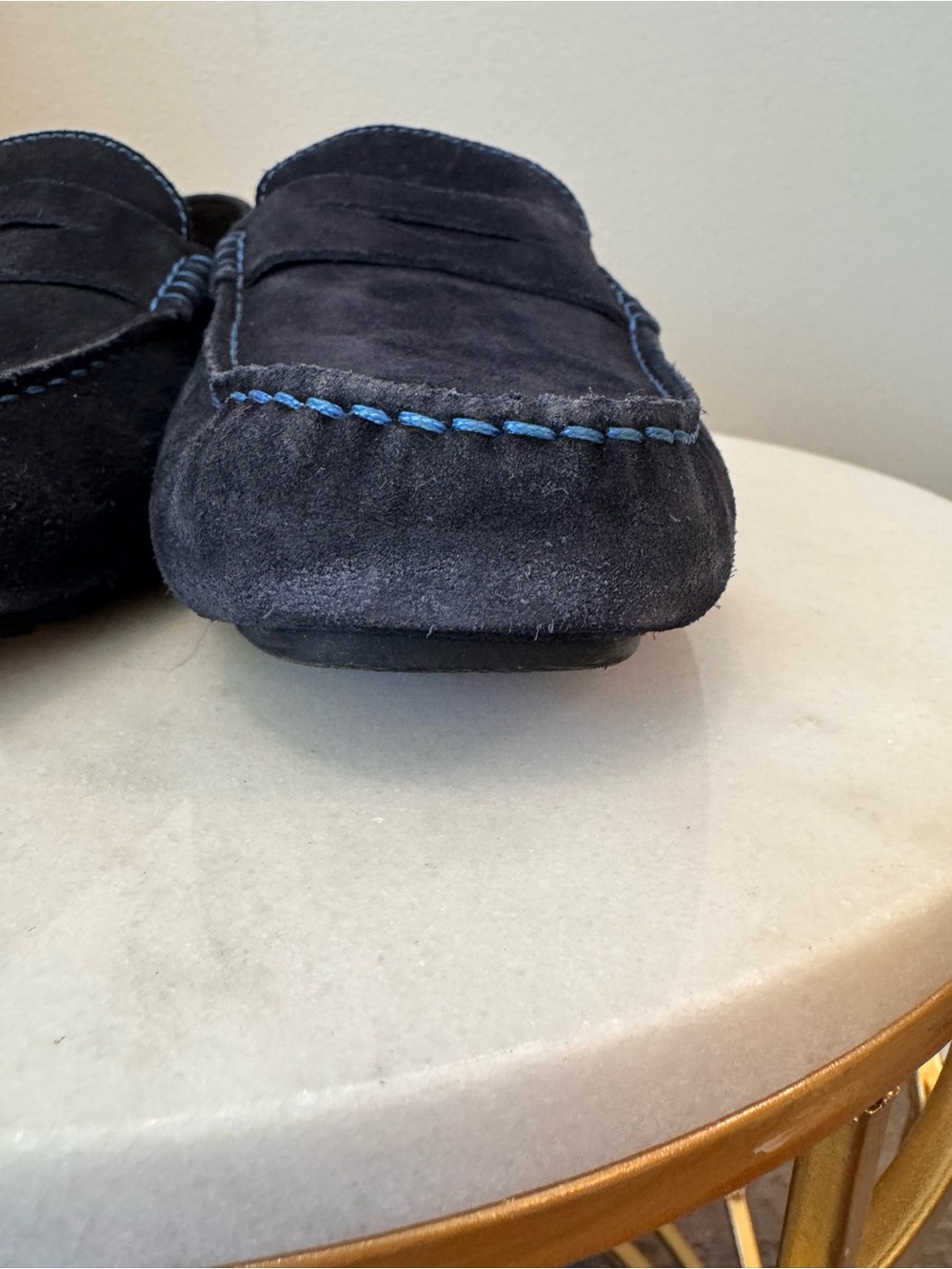 To Boot Navy Suede Penny Loafers with Contrast Stitching - Picture 6 of 11